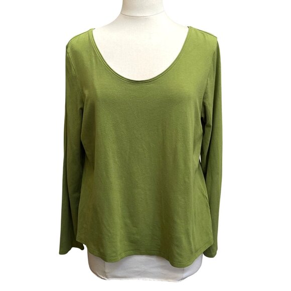 Eileen Fisher Avocado Green Long Sleeve Scoop Neck T-Shirt Top Viscose Large - Picture 1 of 7